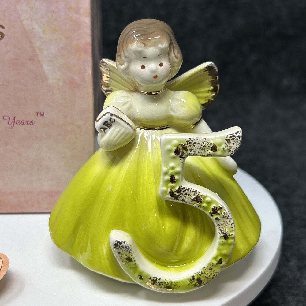 Vintage Josef Originals Birthday Girl Age 5 Figurine Yellow Dress Dakin Japan